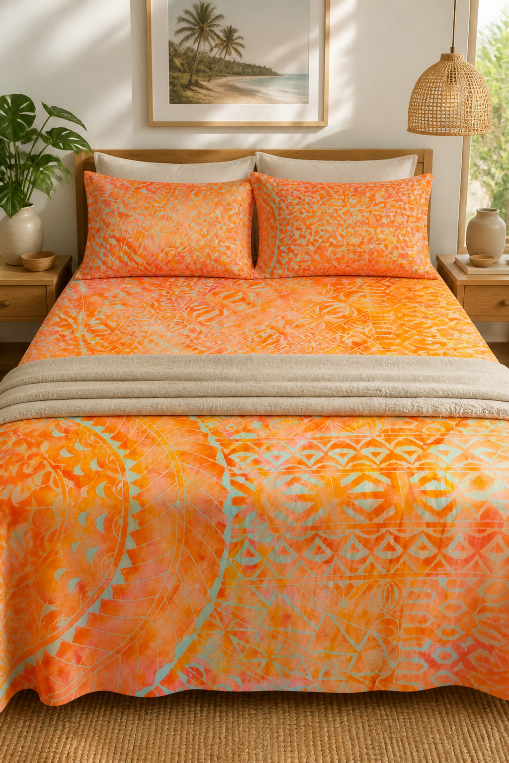 BLOCK-PAINT BED SHEET K/Q