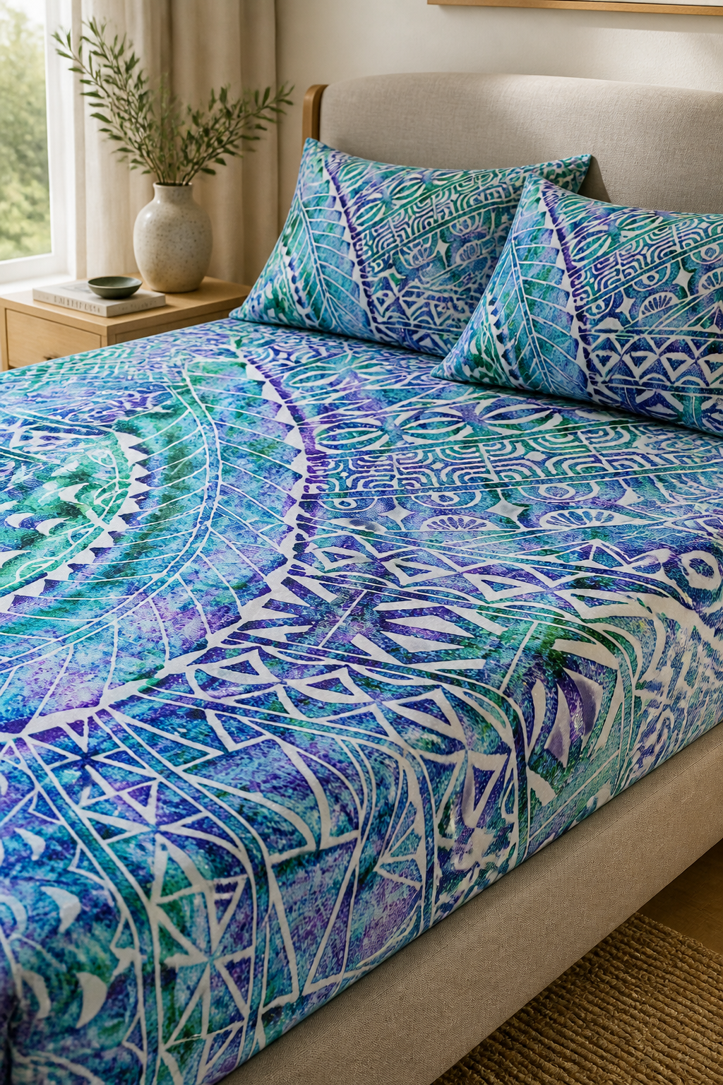 BLOCK-PAINT BED SHEET K/Q